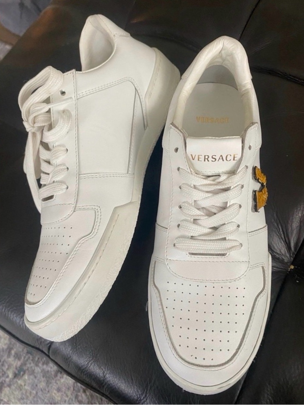 Versace White Leather Low-Top Sneakers 42.5